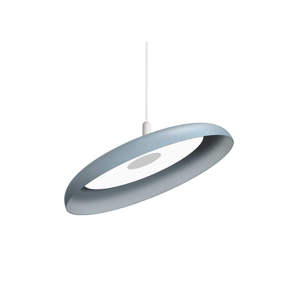 Pablo Designs Nivel, lampe suspendue LED ronde, en acier ou aluminium, bleu ardoise, 22ʼʼ, blanc