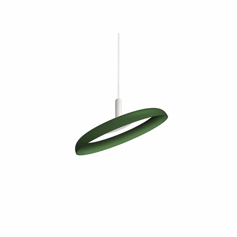 Pablo Designs Nivel, lampe suspendue LED ronde, en acier ou aluminium, vert forêt, 15ʼʼ, blanc