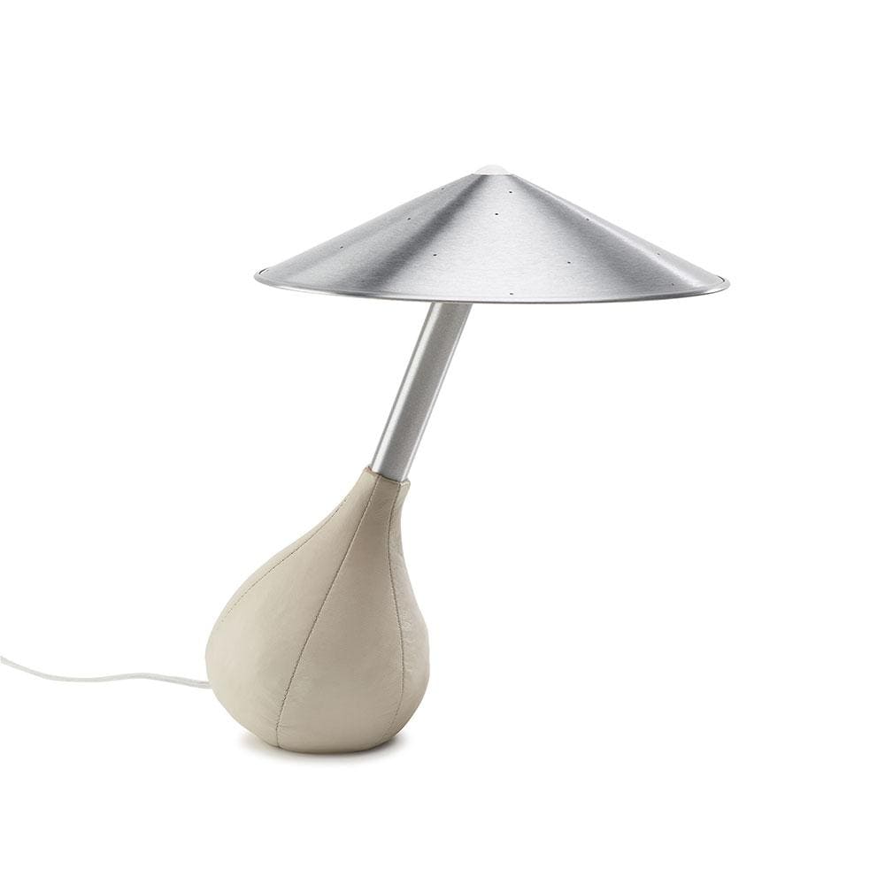 Pablo Designs Piccola, lampe de table avec une base en cuir, en aluminium, ivoire