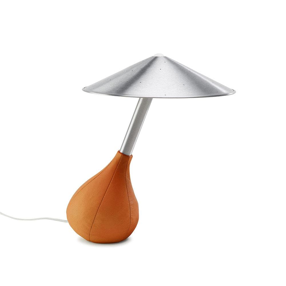 Pablo Designs Piccola, lampe de table avec une base en cuir, en aluminium, orange