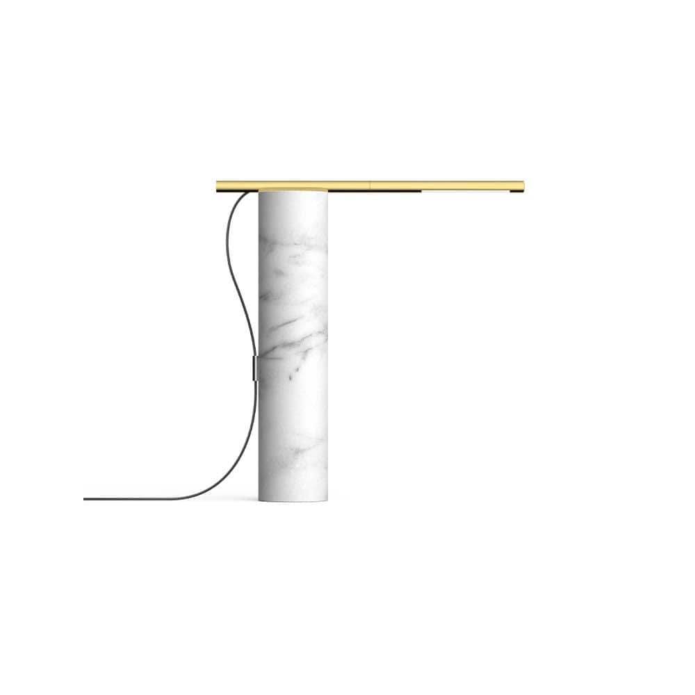 Pablo Designs T.O, lampe de table en forme de cylindre, en marbre et aluminium, blanc / laiton