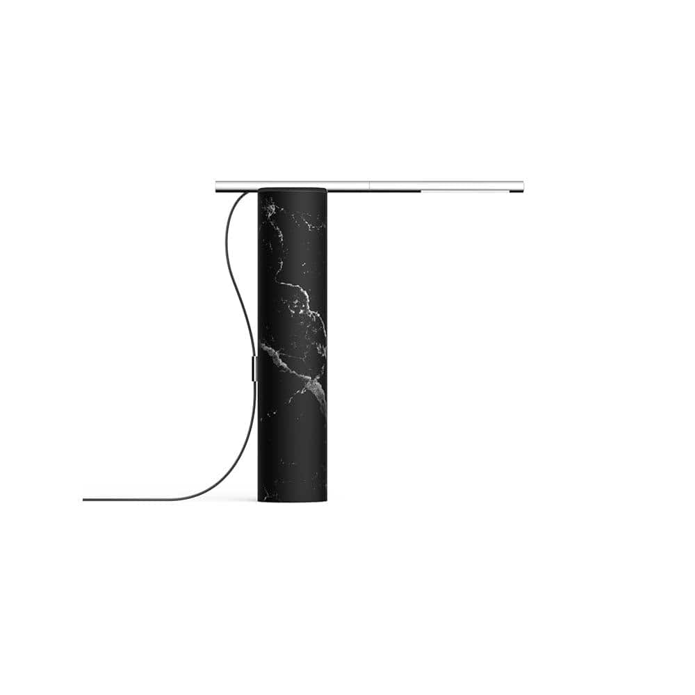 Pablo Designs T.O, lampe de table en forme de cylindre, en marbre et aluminium, noir / chrome