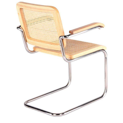 Reproduction S64, chaise de salle à manger avec accoudoirs, en métal et rotin, naturel