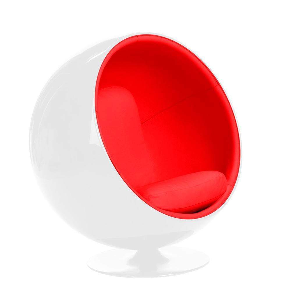 Reproduction Ball, fauteuil, en fibre de verre et en aluminium et tissu, rouge