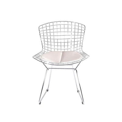 Reproduction Bertoia, chaise de salle à manger avec coussin, en métal chromé, blanc, chrome