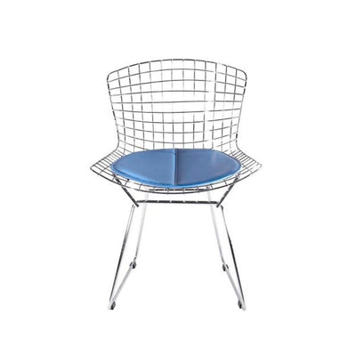 Reproduction Bertoia, chaise de salle à manger avec coussin, en métal chromé, bleu, chrome