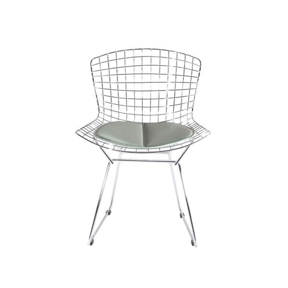 Reproduction Bertoia, chaise de salle à manger avec coussin, en métal chromé, gris verdâtre, chrome