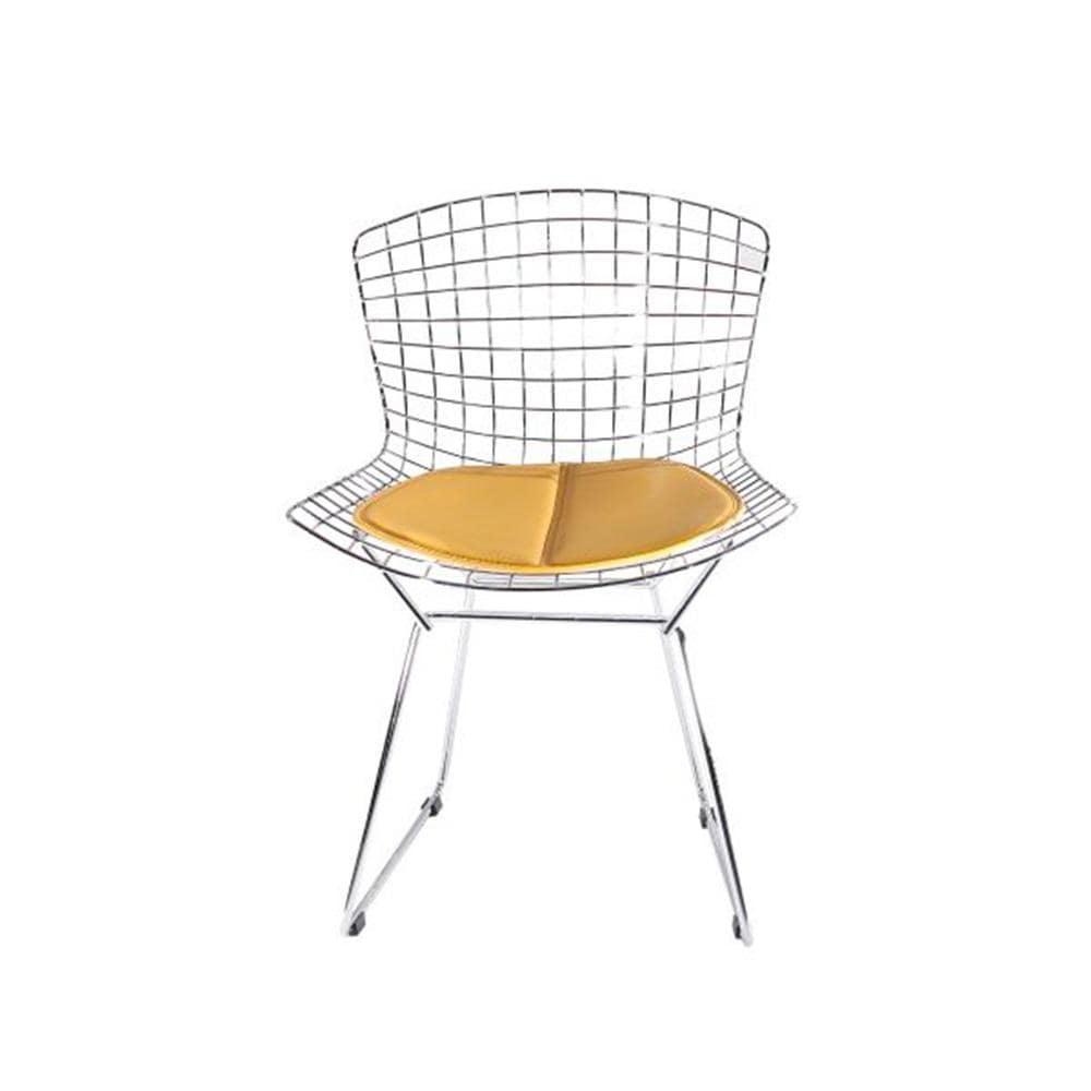 Reproduction Bertoia, chaise de salle à manger avec coussin, en métal chromé, jaune moutarde, chrome