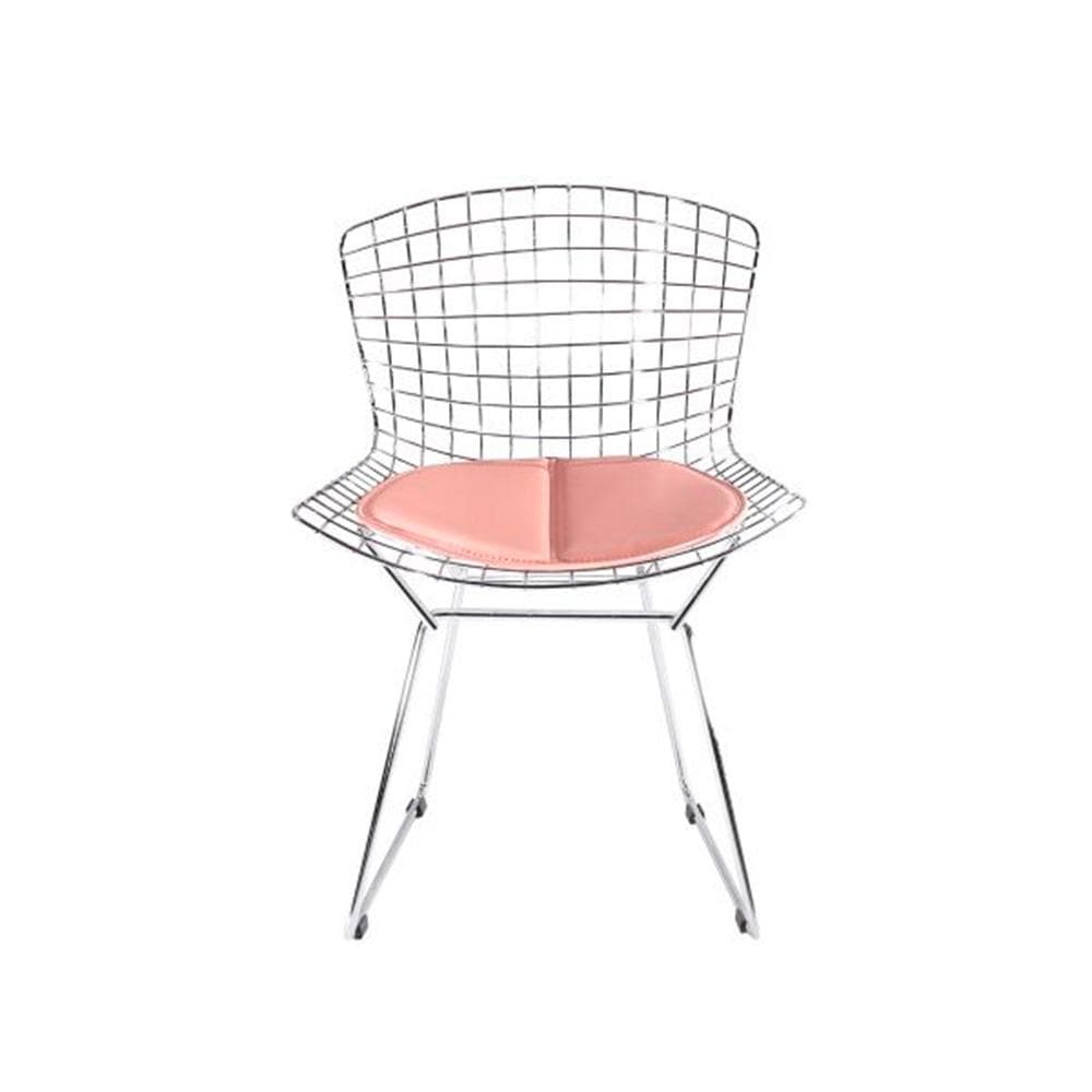 Reproduction Bertoia, chaise de salle à manger avec coussin, en métal chromé, rose, chrome