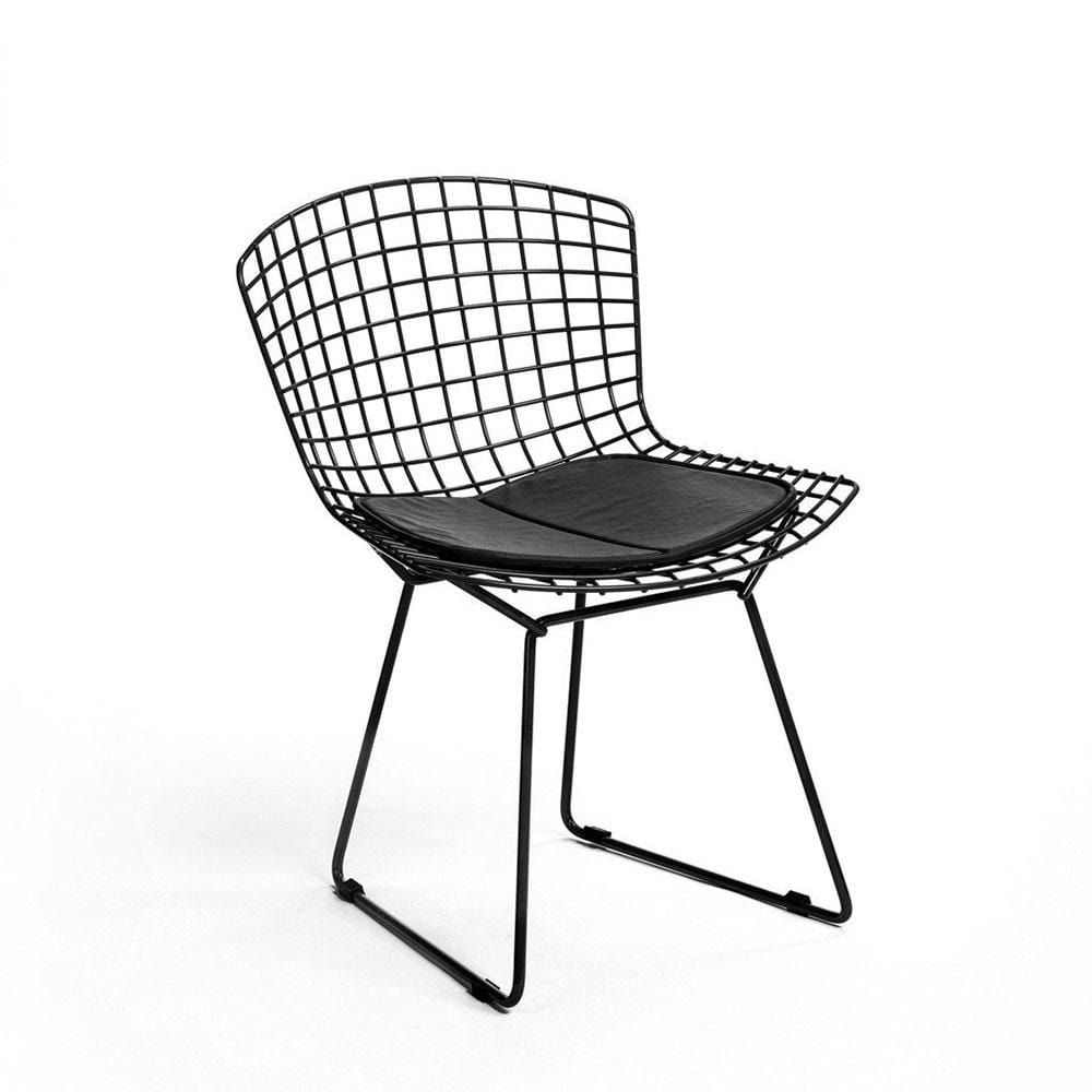 Reproduction Bertoia, chaise de salle à manger avec coussin, en métal, noir