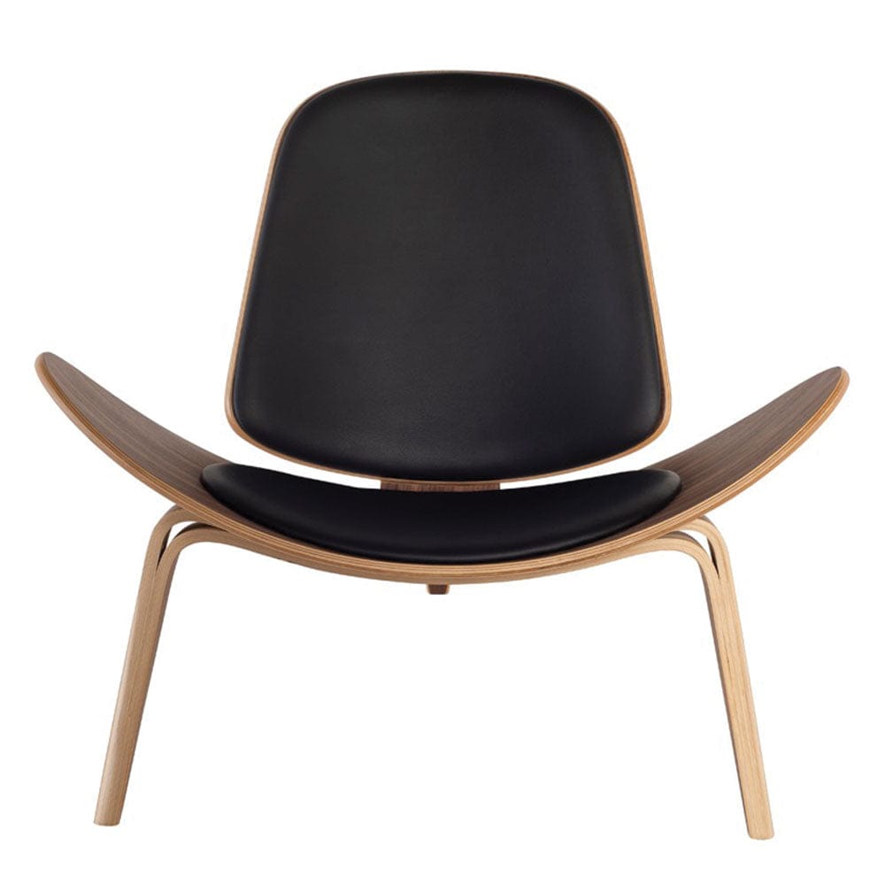 Nuevo CH07 Shell, chaise de salon, en cuir et placage de bois, noir