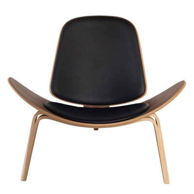 Nuevo CH07 Shell, chaise de salon, en cuir et placage de bois, noir