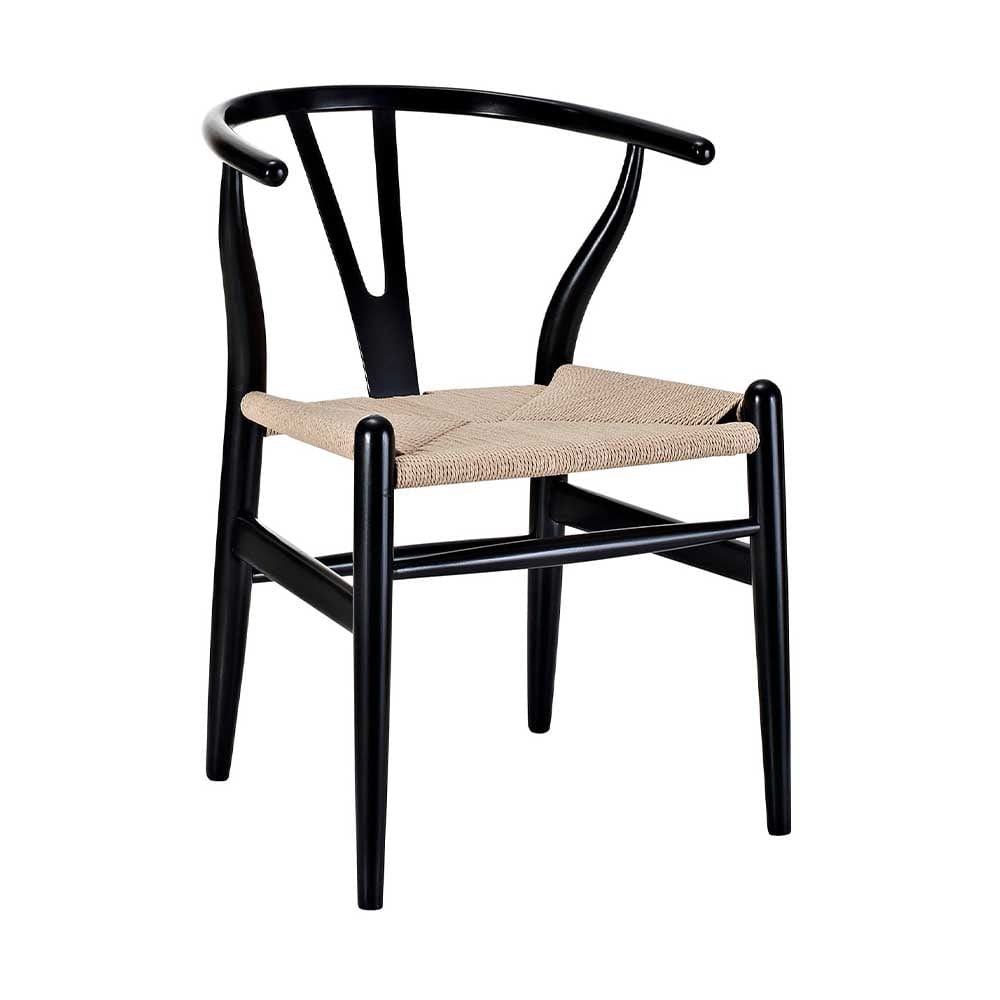 Reproduction CH24 Wishbone, chaise de salle à manger, en bois et siège en cordage, noir