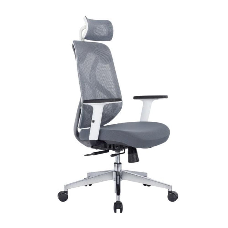 Reproduction Omega, chaise de bureau, en polyester et aluminium, gris / blanc