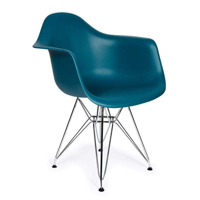 Reproduction Eiffel DAR, chaise à dîner, en polypropylène et métal, bleu ardoise, métal chrome