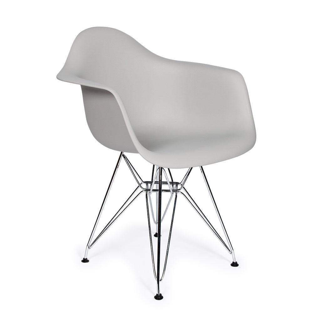 Reproduction Eiffel DAR, chaise à dîner, en polypropylène et métal, gris pâle, métal chrome