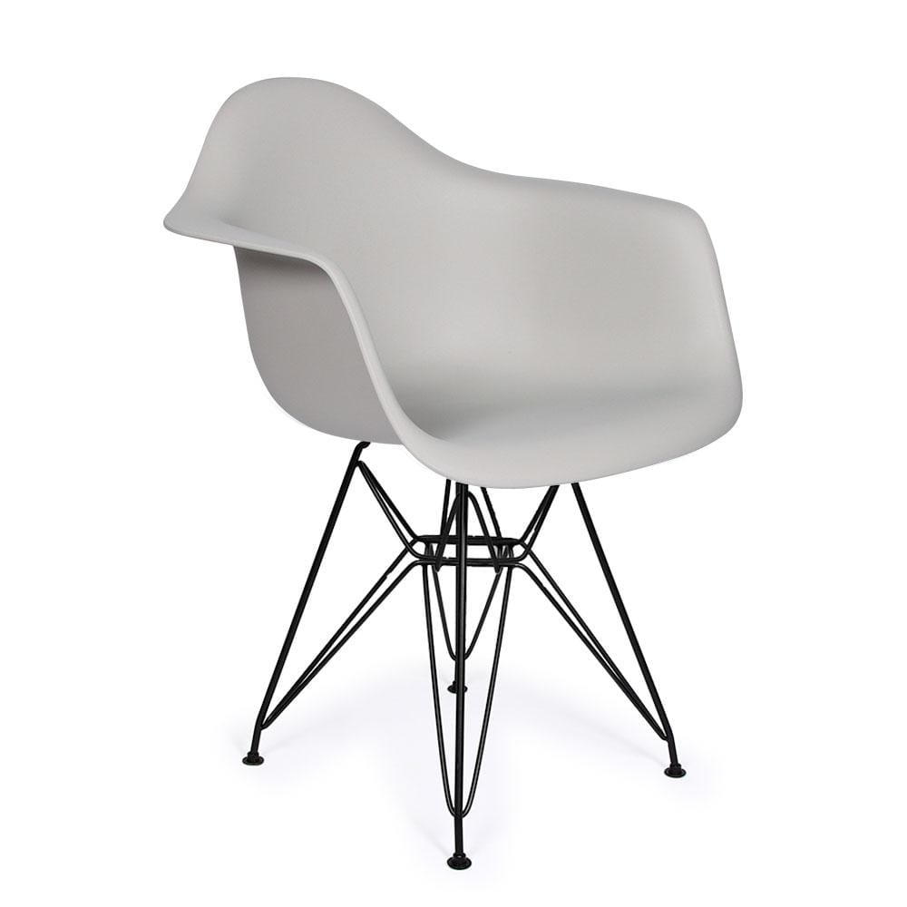 Reproduction Eiffel DAR, chaise à dîner, en polypropylène et métal, gris pâle, métal noir