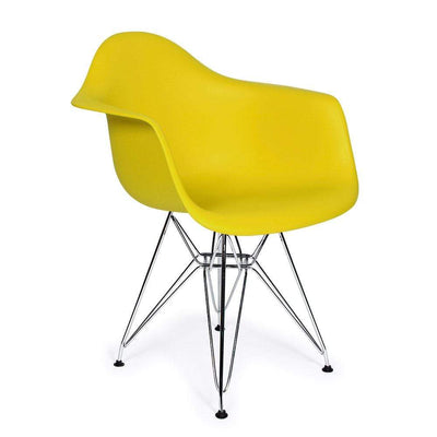 Reproduction Eiffel DAR, chaise à dîner, en polypropylène et métal, jaune moutarde, métal chrome