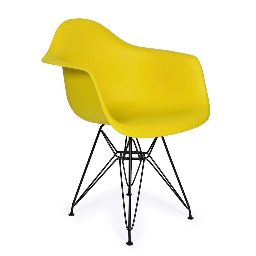 Reproduction Eiffel DAR, chaise à dîner, en polypropylène et métal, jaune moutarde, métal noir
