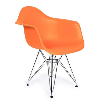 Reproduction Eiffel DAR, chaise à dîner, en polypropylène et métal, orange, métal chrome