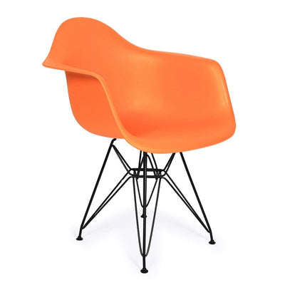 Reproduction Eiffel DAR, chaise à dîner, en polypropylène et métal, orange, métal noir