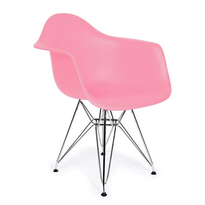 Reproduction Eiffel DAR, chaise à dîner, en polypropylène et métal, rose pâle, métal chrome