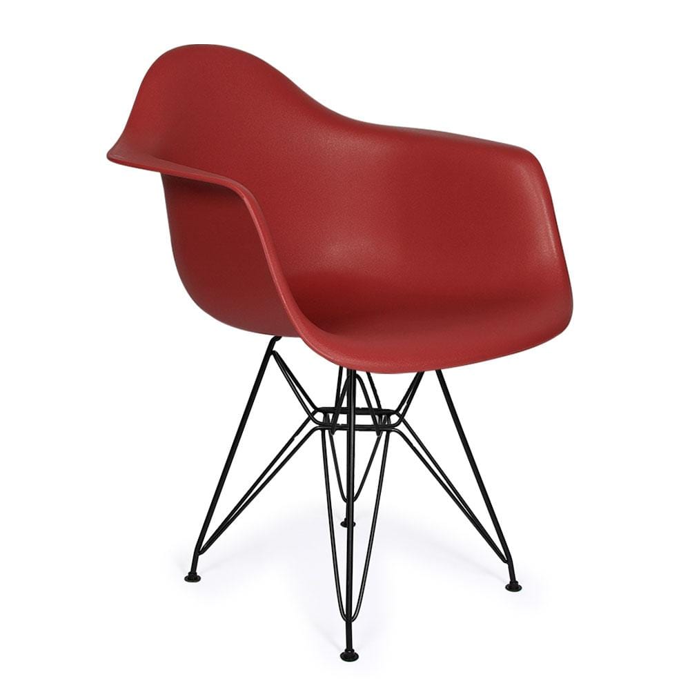 Reproduction Eiffel DAR, chaise à dîner, en polypropylène et métal, rouge merlot, métal noir