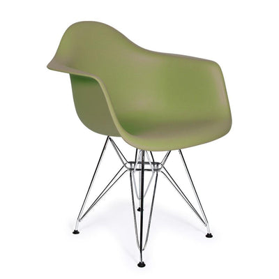 Reproduction Eiffel DAR, chaise à dîner, en polypropylène et métal, vert kaki, métal chrome