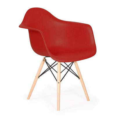 Reproduction Eiffel Daw, chaise à dîner, en polypropylène, bois et métal, rouge, naturel