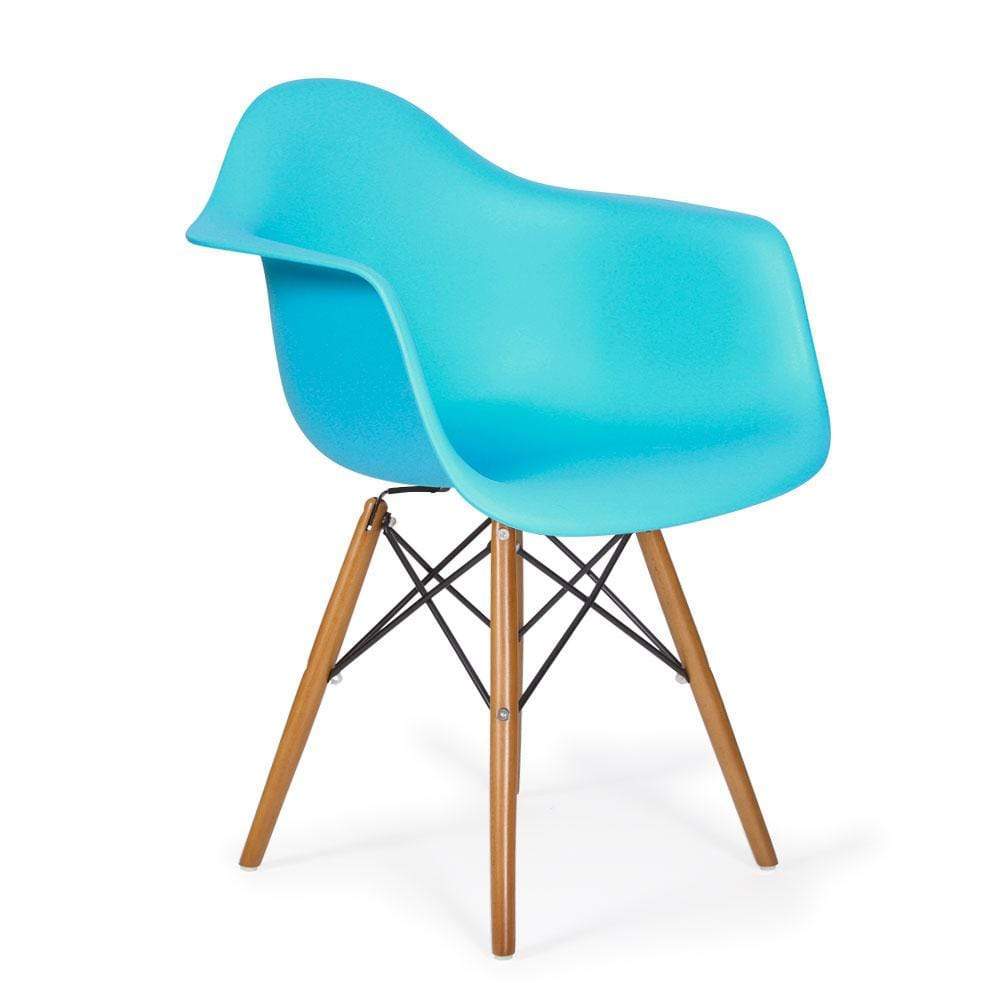 Reproduction Eiffel Daw, chaise à dîner, en polypropylène, bois et métal,  bleu aqua, noyer