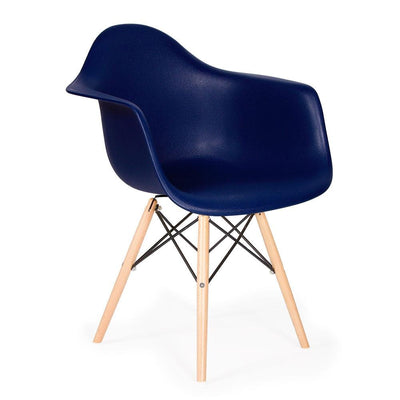 Reproduction Eiffel Daw, chaise à dîner, en polypropylène, bois et métal,  bleu marin, naturel