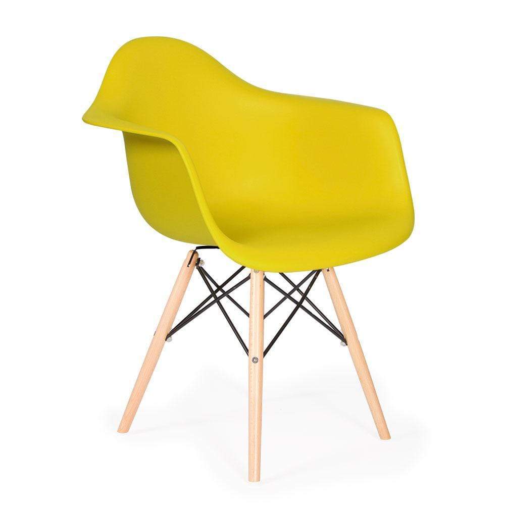 Reproduction Eiffel Daw, chaise à dîner, en polypropylène, bois et métal,  jaune moutarde, naturel