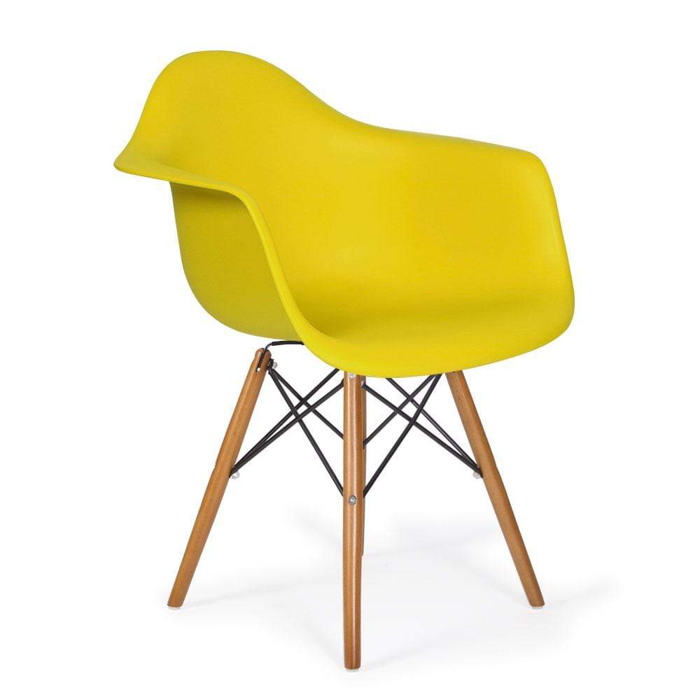 Reproduction Eiffel Daw, chaise à dîner, en polypropylène, bois et métal,  jaune moutarde, noyer