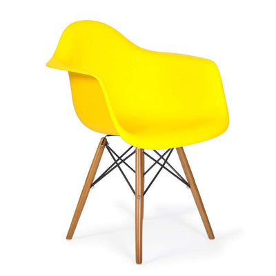 Reproduction Eiffel Daw, chaise à dîner, en polypropylène, bois et métal,  jaune, noyer