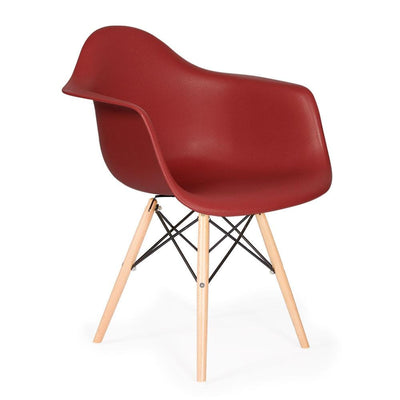 Reproduction Eiffel Daw, chaise à dîner, en polypropylène, bois et métal,  rouge merlot, naturel