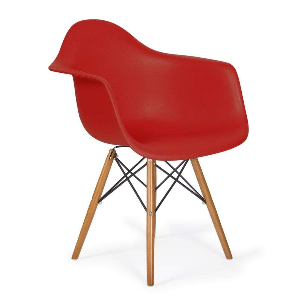 Reproduction Eiffel Daw, chaise à dîner, en polypropylène, bois et métal,  rouge, noyer noir