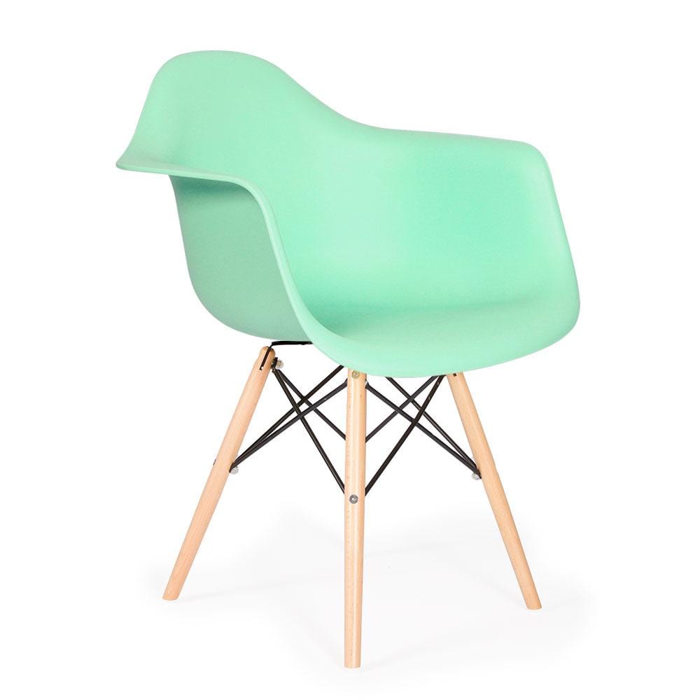 Reproduction Eiffel Daw, chaise à dîner, en polypropylène, bois et métal,  vert menthe, naturel