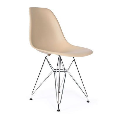 Reproduction Eiffel DSR, chaise à dîner, en polypropylène, bois et métal,  beige, métal chrome