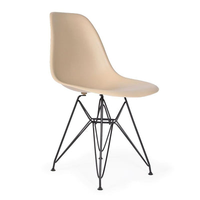 Reproduction Eiffel DSR, chaise à dîner, en polypropylène, bois et métal,  beige, métal noir