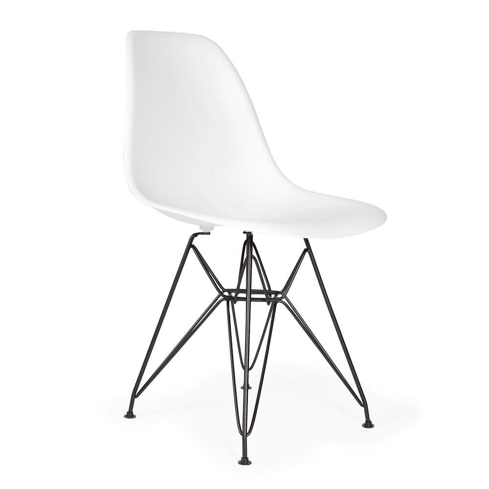 Reproduction Eiffel DSR, chaise à dîner, en polypropylène, bois et métal,  blanc, métal noir