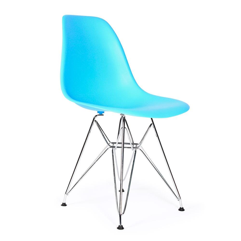 Reproduction Eiffel DSR, chaise à dîner, en polypropylène, bois et métal,  bleu aqua, métal chrome