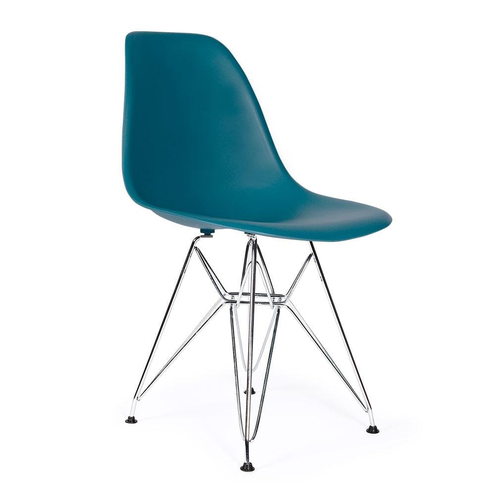 Reproduction Eiffel DSR, chaise à dîner, en polypropylène, bois et métal,  bleu ardoise, métal chrome