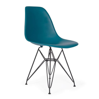 Reproduction Eiffel DSR, chaise à dîner, en polypropylène, bois et métal,  bleu ardoise, métal noir