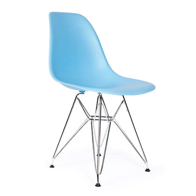 Reproduction Eiffel DSR, chaise à dîner, en polypropylène, bois et métal,  bleu lavande, métal chrome