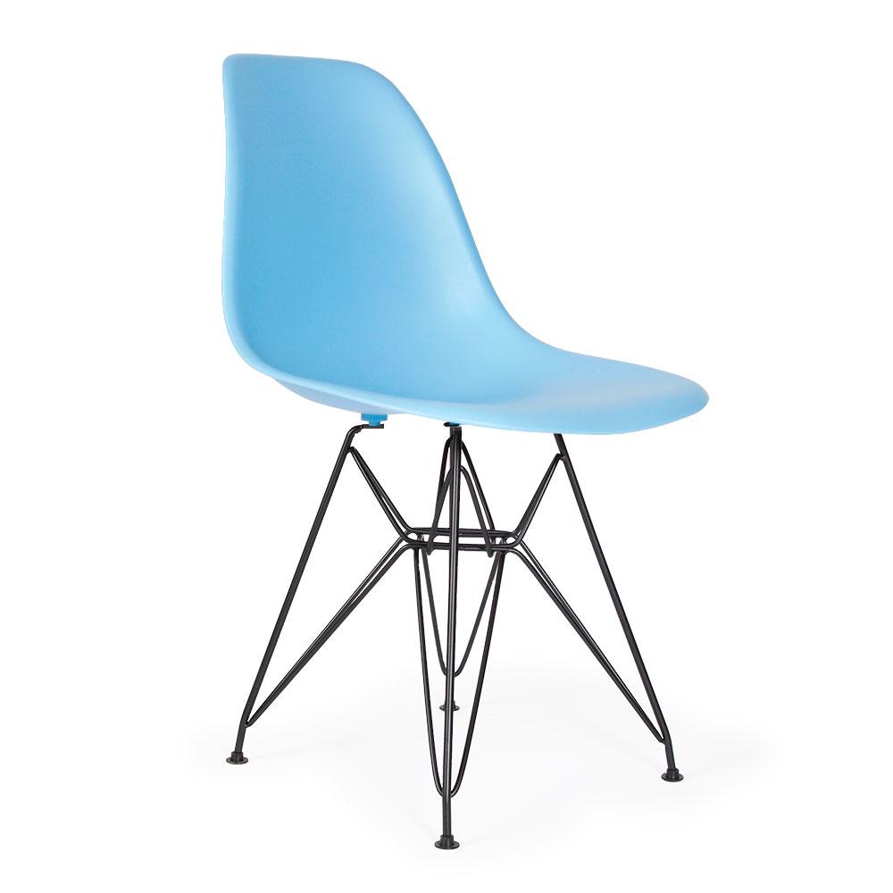 Reproduction Eiffel DSR, chaise à dîner, en polypropylène, bois et métal,  bleu lavande, métal noir