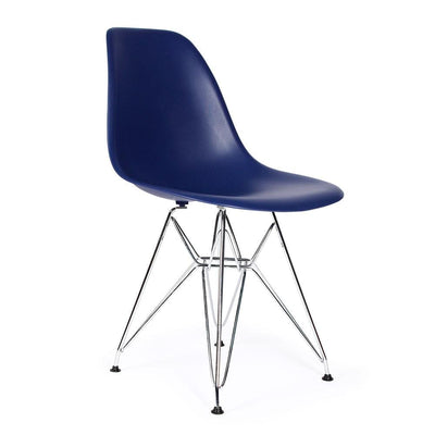 Reproduction Eiffel DSR, chaise à dîner, en polypropylène, bois et métal,  bleu marin, métal chrome