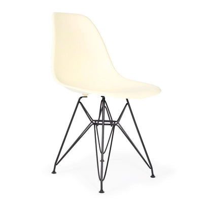 Reproduction Eiffel DSR, chaise à dîner, en polypropylène, bois et métal,  crème, métal noir