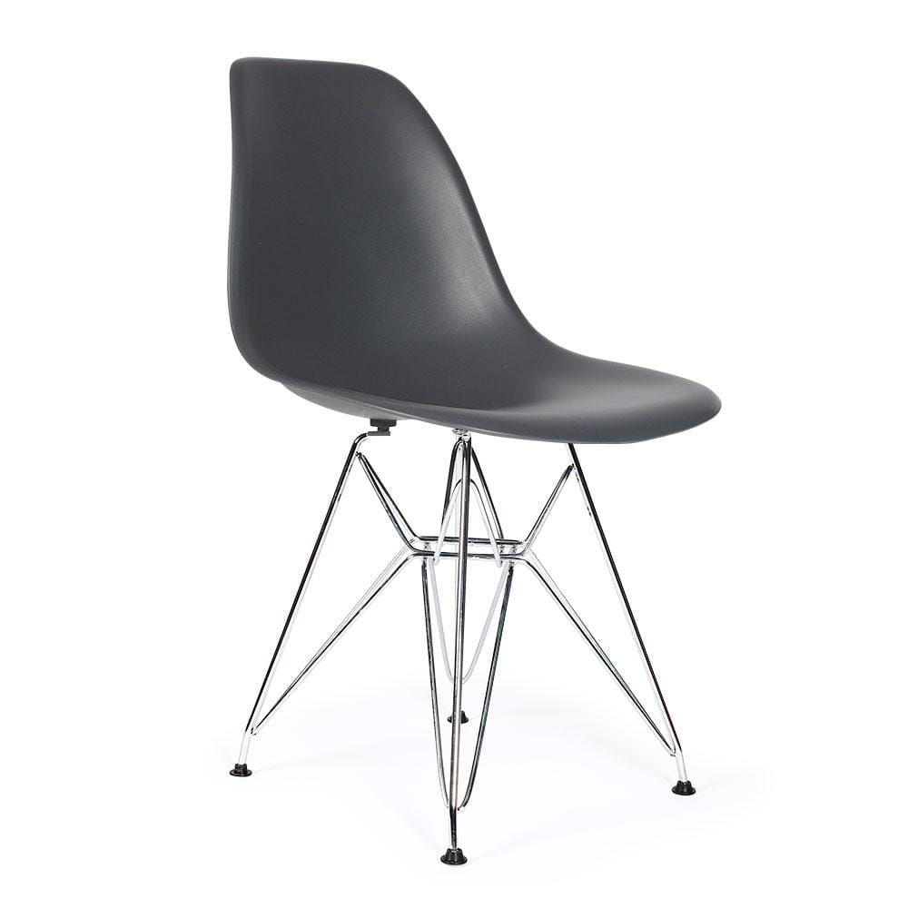 Reproduction Eiffel DSR, chaise à dîner, en polypropylène, bois et métal,  gris foncé, métal chrome