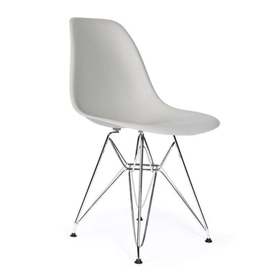Reproduction Eiffel DSR, chaise à dîner, en polypropylène, bois et métal,  gris pâle, métal chrome
