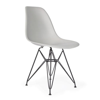Reproduction Eiffel DSR, chaise à dîner, en polypropylène, bois et métal,  gris pâle, métal noir